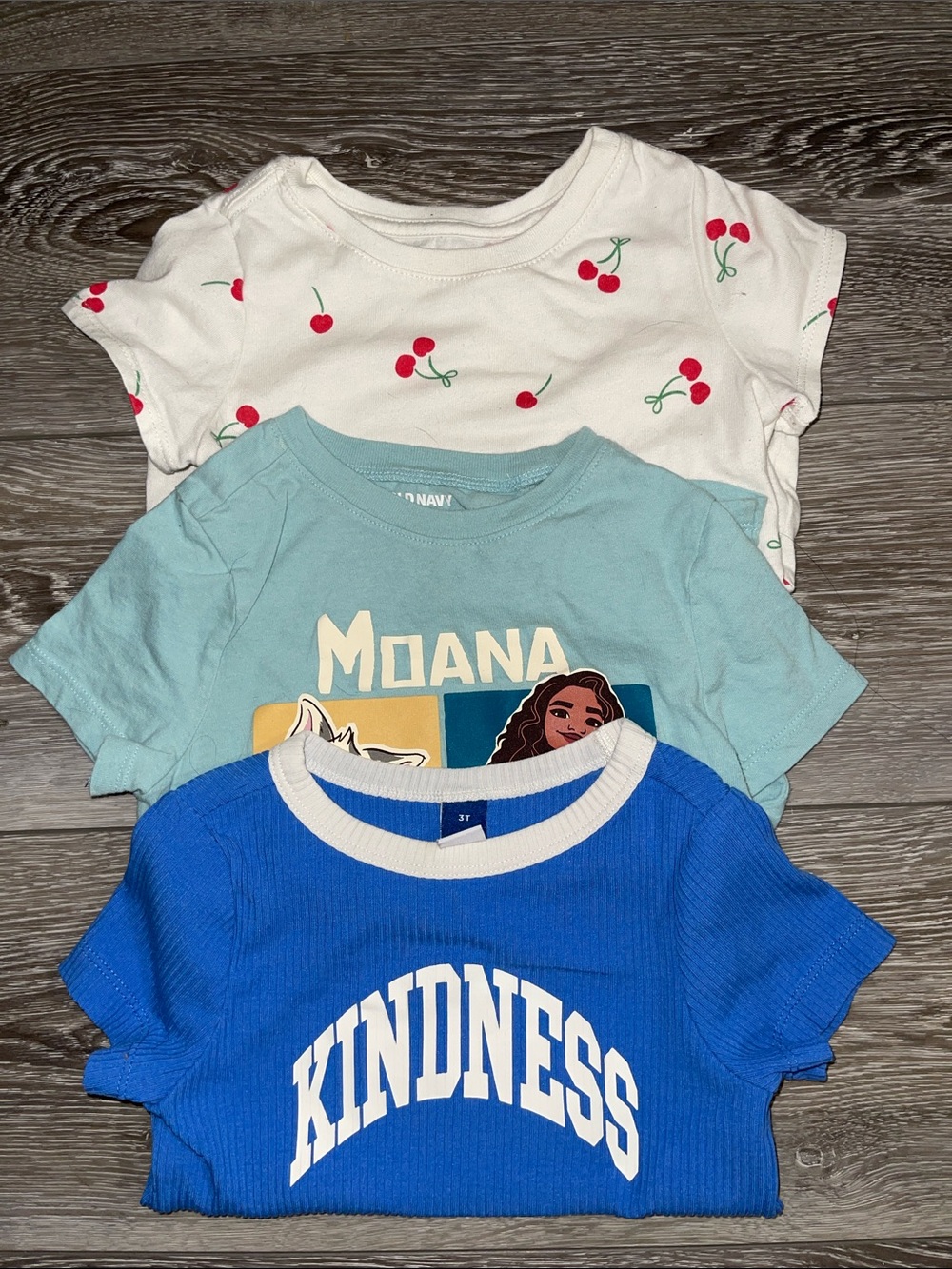 Old Navy Girls Blue "Kindness" Graphic Tee with Moana & Cherry Tees Set
